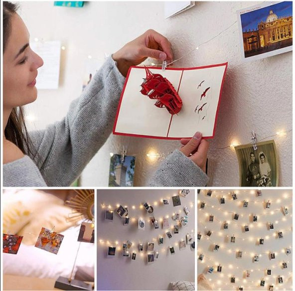Hdmarketim Yılbaşı Ağaç Süsleme USB Girişli Animasyonlu(2,8Metre)Led Işık 30 Lu Mandal Fotograf Albüm ürün görseli 1