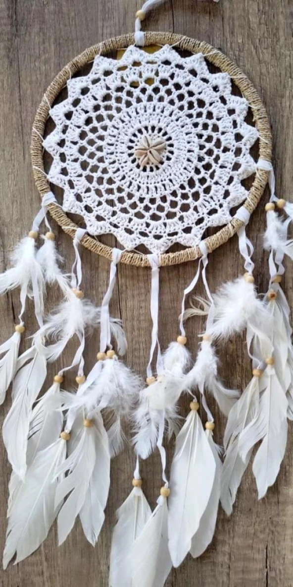Hdmarketim Düş Kapanı Dreamcatcher Kuş Tüyü Duvar Süsü 100 Pamuk Elişi ürün görseli 1