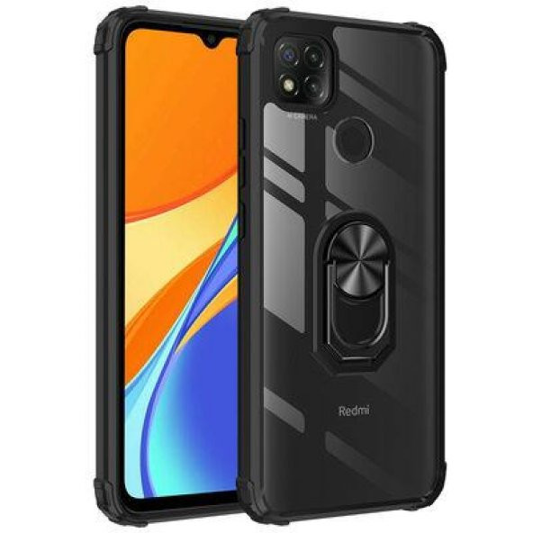 Redmi 9C Kılıf Kenarları Renkli Antişok Şeffaf Yüzüklü Kılıf ürün görseli 1
