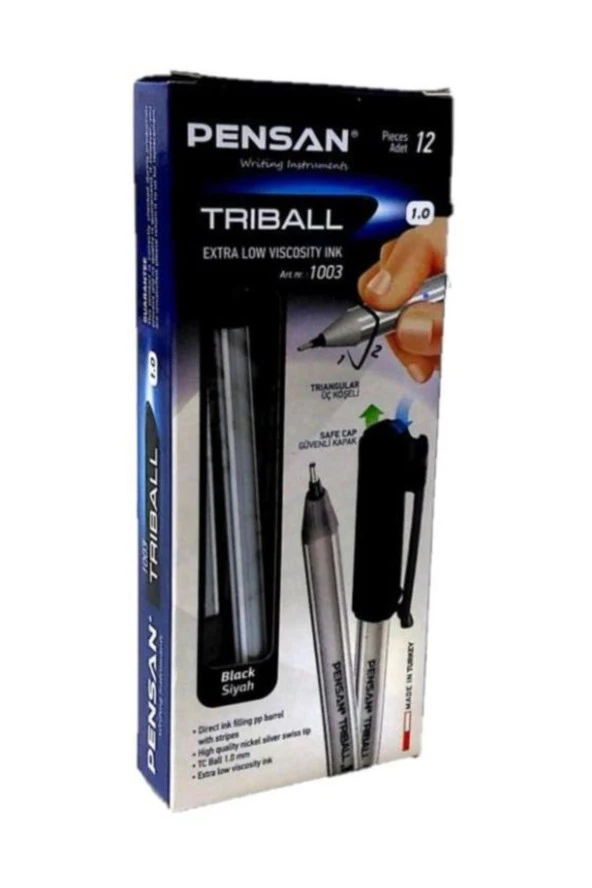 Pensan Siyah Tükenmez Kalem Triball 1.0 MM Bilye Uç Siyah 12 Lİ (1 Paket 12 Adet) ürün görseli 1