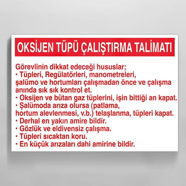 Oksijen Tüpü Çalıştırma Talimatı Uyarı Levhası ürün görseli 1