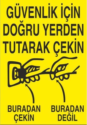 Güvenlik İçin Doğru Yerden Tutarak Çekin Uyarı Levhası ürün görseli 1