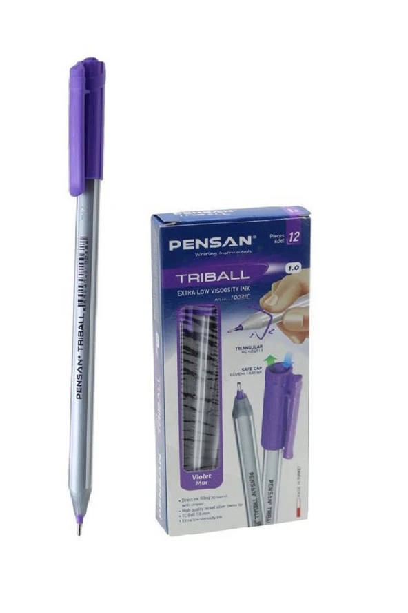 Pensan Tükenmez Kalem Triball 1.0 MM Bilye Uç Violet (Mor) 12 Li (1 Paket 12 Adet) ürün görseli 1