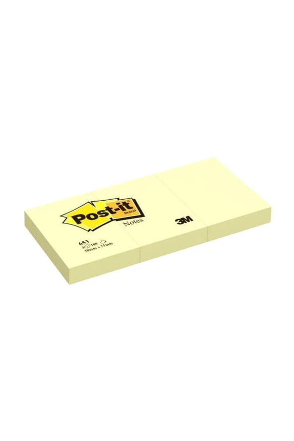 Post-it Yapışkanlı Not Kağıdı 3 Blok 100 Yaprak 38x51 Sarı 653 (4 Paket) ürün görseli 1