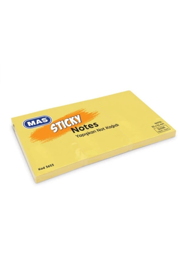 Mas Yapışkanlı Not Kağıdı 3 Blok 100 Sayfa 35x51mm Pastel Sarı 3653 (12 Koçan) ürün görseli 1