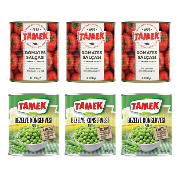 Tamek Domates Salçası 830 gr + Bezelye 830 gr 6 li Set ürün görseli 1