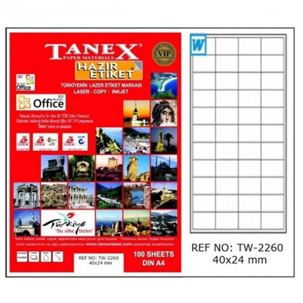 Tanex Lazer Etiket 100 YP 40x24 MM Laser-Copy-Inkjet TW-2260 ürün görseli 1