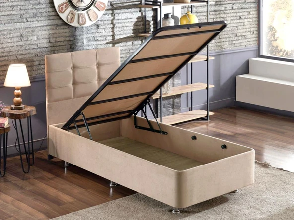Niron Polo Baza ve Başlık Seti - 80x180 cm Tek Kişilik Sütlü Kahve Kumaş Baza ve Başlığı Soho Kumaş ürün görseli 1