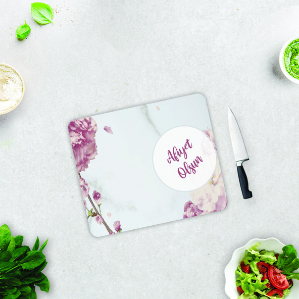 DECORITA Cam Kesme Tahtası - Afiyet olsun - Pudra Pembe Çiçekler ürün görseli 1