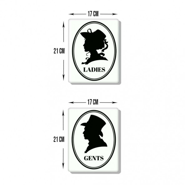 DECORITA Cam Wc Yönlendirme Levhası - 2'li Set Beyaz Retro Ladies - Gents - 21cm x 17cm ürün görseli 1