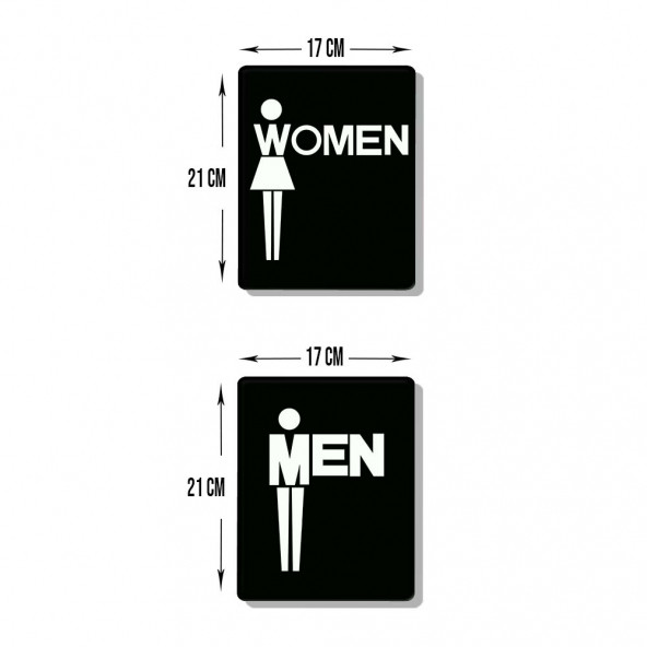 DECORITA Cam Wc Yönlendirme Levhası - 2'li Set Beyaz Siyah Women - Men - 21cm x 17cm ürün görseli 1