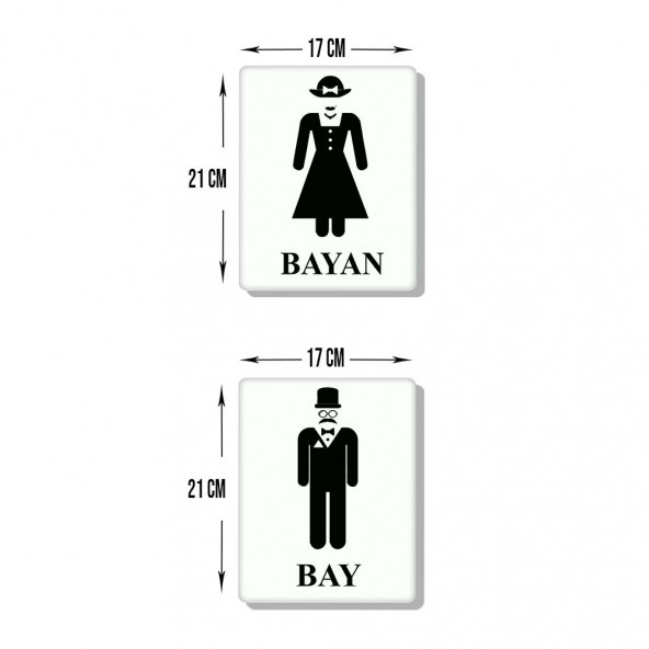 DECORITA Cam Wc Yönlendirme Levhası - 2'li Set Beyaz Bayan - Bay - 21cm x 17cm ürün görseli 1