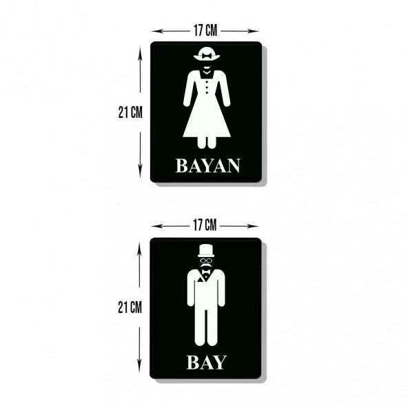 DECORITA Cam Wc Yönlendirme Levhası - 2'li Set Siyah Bayan - Bay - 21cm x 17cm ürün görseli 1