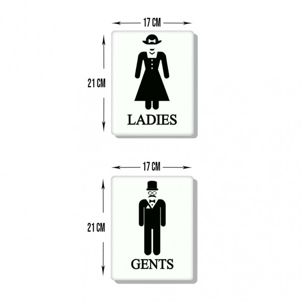 DECORITA Cam Wc Yönlendirme Levhası - 2'li Set Beyaz Ladies - Gents - 21cm x 17cm ürün görseli 1