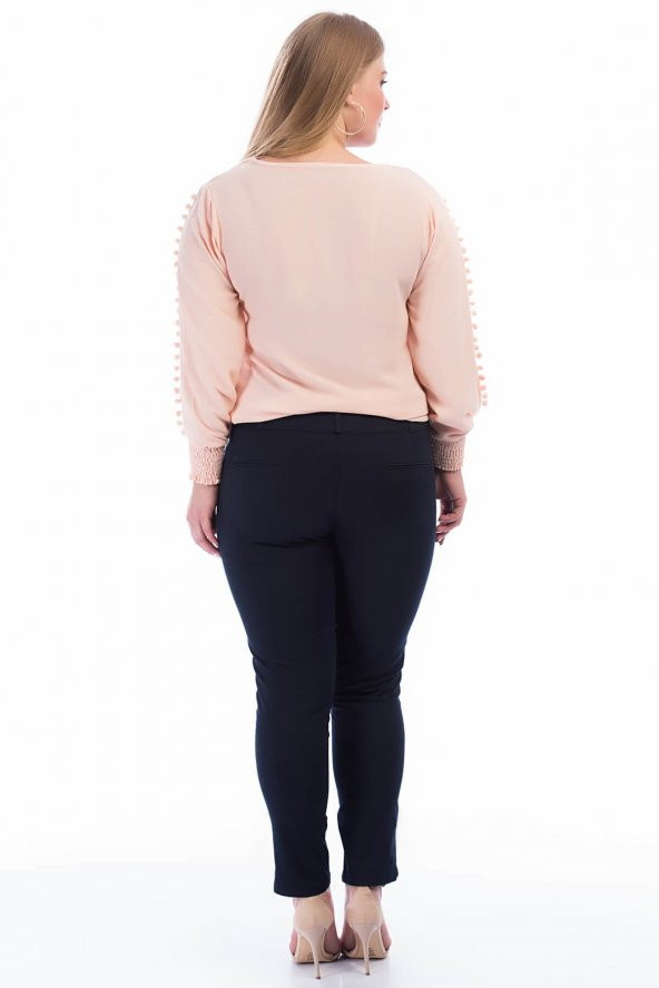 Pianoluce Bayan Keten  Pantolon Lacivert 49116 - Resim 3