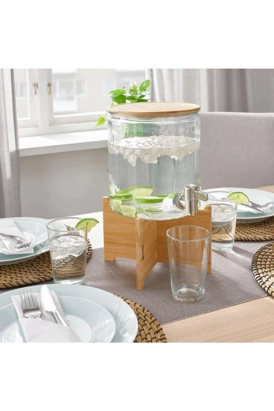 IKEA 365+ Bambu Kapaklı Musluklu Cam Sürahi 4 lt Sebil ürün görseli 1