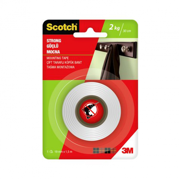 3M Scotch 10 KG STRONG EXTRA GÜÇLÜ ÇİFT TARAFLI BANT 19x1,5mt ürün görseli 1