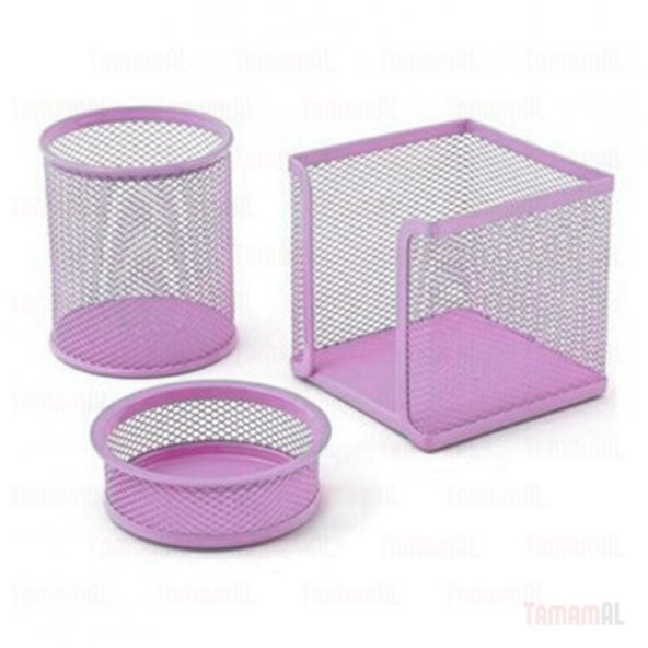 MOR PEMBE PASTEL RENKLER KALEMLİK KÜP BLOK ATAÇ 3LÜ SET METAL FİL ürün görseli 1