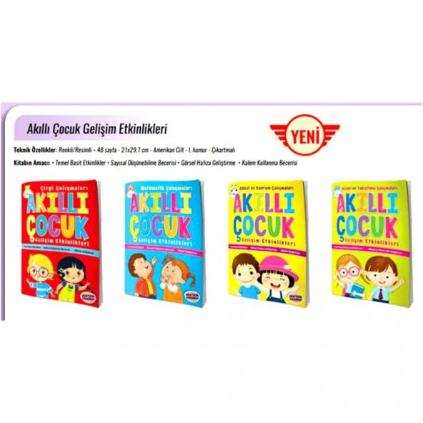 BOYAMA AKILLI ÇOCUK 4 KİTAP SETİ GELİŞİM ETKİNLİKLERİ ürün görseli 1