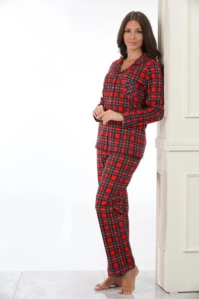 Etoile 98224 Kadın Önden Düğmeli Ekoseli Uzun Kol Pijama Takım ürün görseli 1