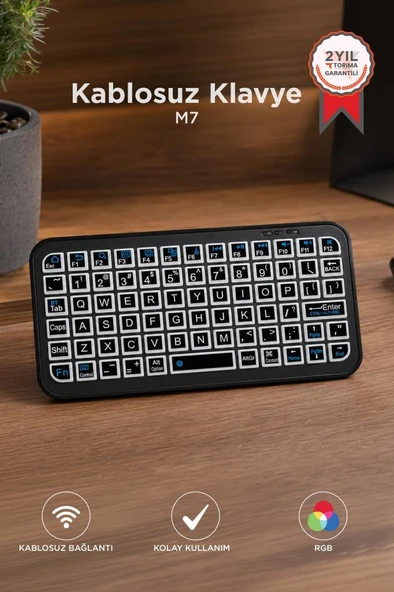 Kablosuz Klavye Rgb Işıklı Bluetooth Mini Klavye M7 Siyah ürün görseli 1