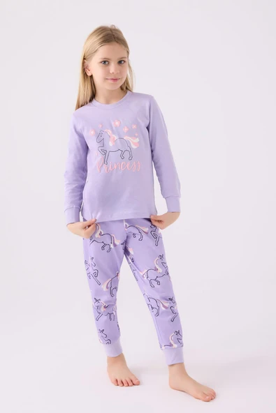 Roly Poly Princess Kız Çocuk Lila Uzun Kol Pijama Takım ürün görseli 1