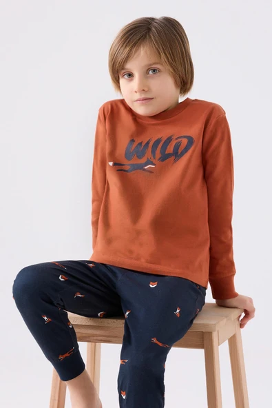 Roly Poly Premium Wıld Erkek Çocuk Pamuklu Rahat Kesim Uzun Kollu Pijama Takım Ev Giyim ürün görseli 1