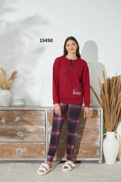 Sevim 15450 Kadın Nakışlı Uzun Kol Pijama Takım ürün görseli 1