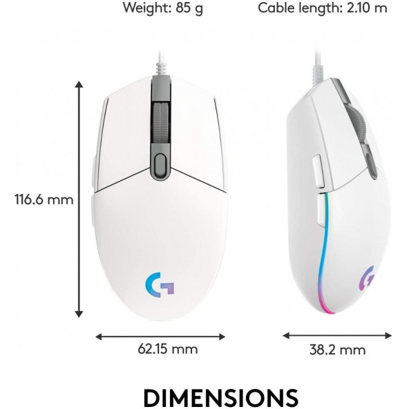Logitech G102 Lightsync Rgb Kablolu Oyuncu Mouse Beyaz 910-005824 - Resim 5