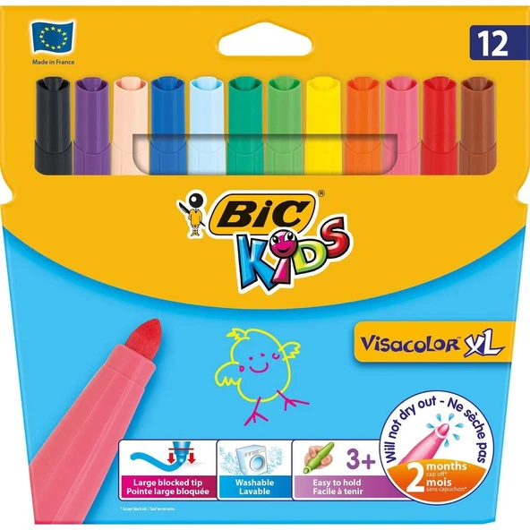 Bic Kids Visa Color XL Yıkanabilir Keçeli Boya Kalemi 12 Renk ürün görseli 1