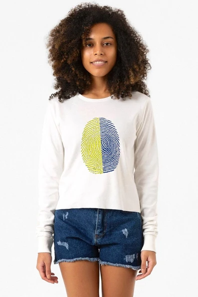Sarı Lacivert Parmak İzi Ekru Ekstra Uzunkol Sweatshirt ürün görseli 1