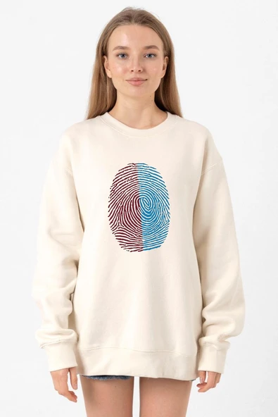 Bordo Mavi Parmak İzi Ekru Kadın 2ip Sweatshirt ürün görseli 1