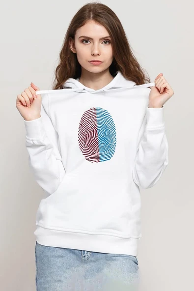 Bordo Mavi Parmak İzi Beyaz Kadın 3ip Kapşonlu Sweatshirt ürün görseli 1