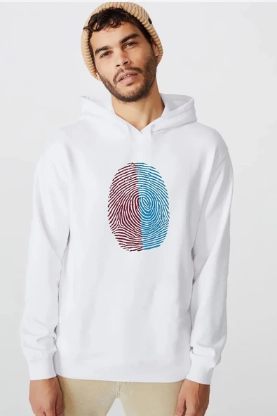 Bordo Mavi Parmak İzi Beyaz Erkek 3ip Kapşonlu  Sweatshirt ürün görseli 1