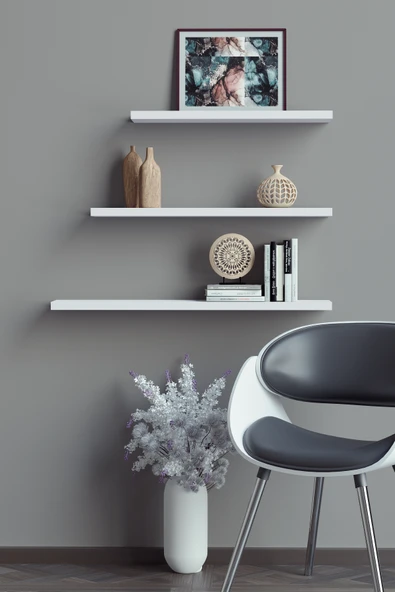yankı-byeg 40 Cm 50 Cm 60 Cm Üçlü Beyaz Mdf Uçan Duvar Rafı Gizli Bağlantı Kitaplık ürün görseli 1