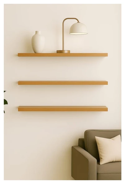 yankı-byeg 50 Cm Üçlü Safir Meşe Mdf Uçan Duvar Rafı Gizli Bağlantı Kitaplık ürün görseli 1