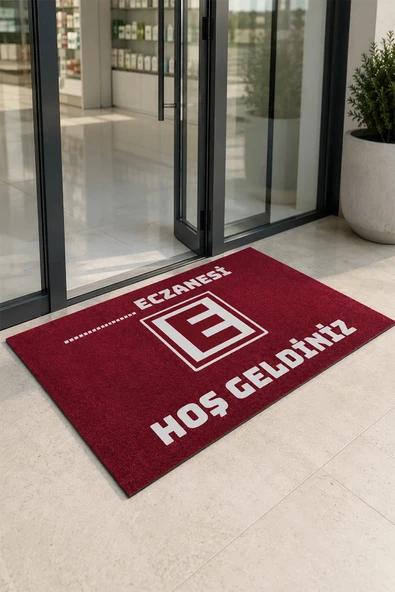 Valerine Life Eczane Logolu Kırmızı Hoş Geldiniz İşyeri Kapı Önü Paspası 45x70cm Kişiye Firmaya Özel ürün görseli 1