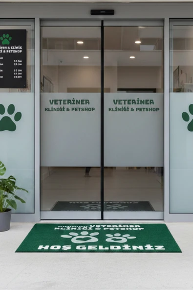 Valerine Life İsme Kişiye Firmaya Özel Veteriner Kliniği Pet Shop İş Yeri Kapı Önü Paspası 45x70cm ürün görseli 1