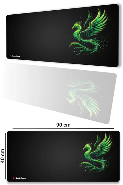 SonicTouch UltraGrand Siyah Neon Yeşili Anka Kuşu Dikişsiz Xxl Gaming Oyuncu Masaüstü Klavye Mouse Pad 40x90Cm ürün görseli 1