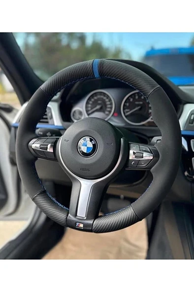 Bmw F30 Alcantra NUBUK KARBON Araca Özel Dikmeli Direksiyon Kılıfı ürün görseli 1