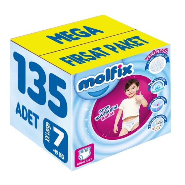 Molfix Külot Bebek Bezi 7 Beden 19+ KG XXLarge 135 Adet MeGa Fırsat Pk ürün görseli 1