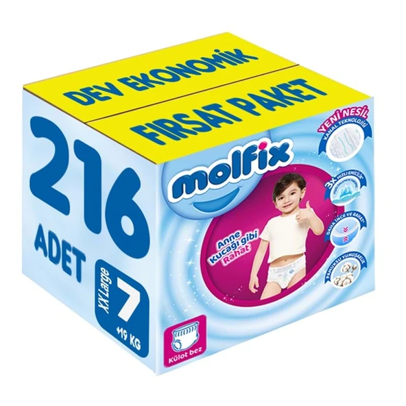 Molfix Külot Bebek Bezi 7 Beden 19+ KG XXLarge 216 Adet Dev Ekonomik Fırsat Pk ürün görseli 1