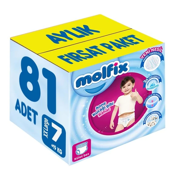 Molfix Külot Bebek Bezi 7 Beden 19+ KG XXLarge 81 Adet Aylık Fırsat Pk ürün görseli 1