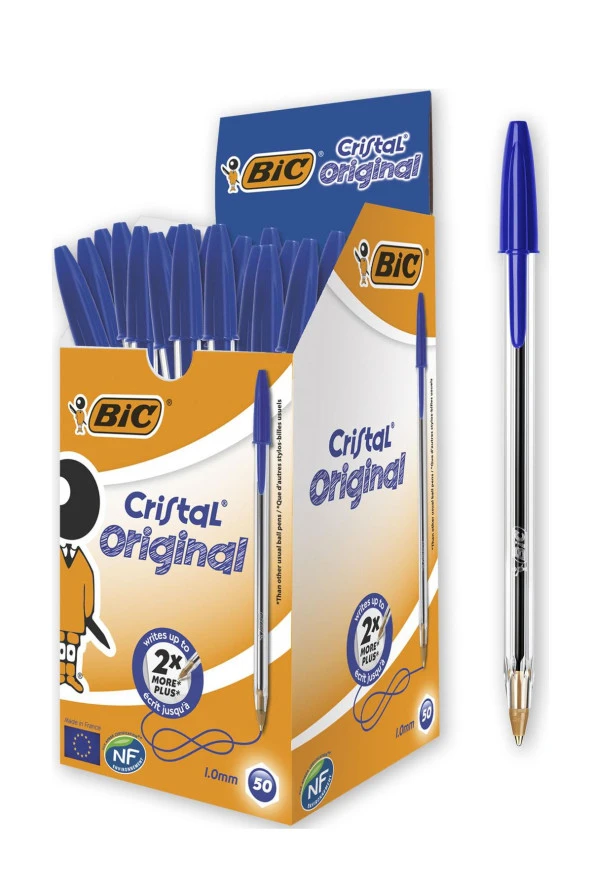 Bic Cristal Medium Tükenmez Kalem Mavi 1 Mm 50'Li Paket ürün görseli 1
