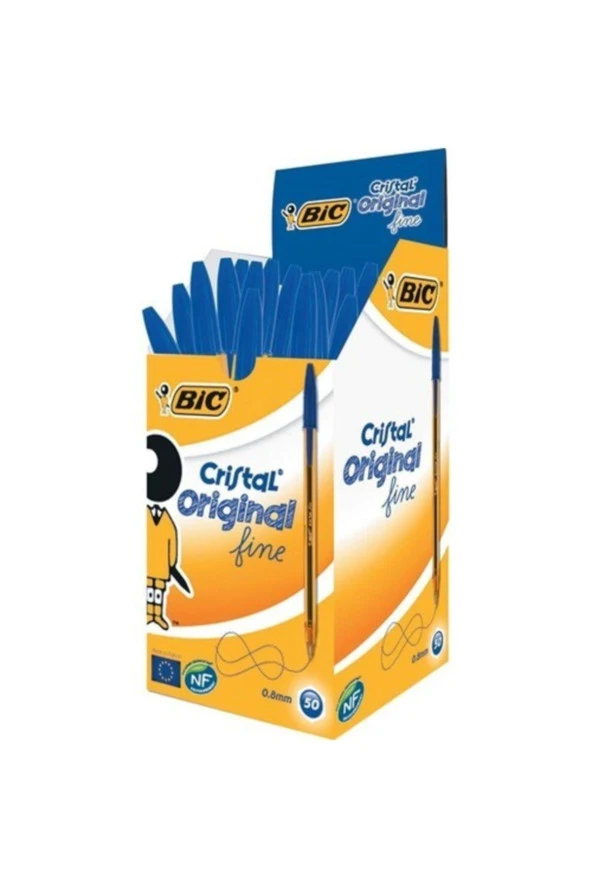 Bic Cristal Fine Tükenmez Kalem Mavi 0.8 MM 50'Li Kutu ürün görseli 1