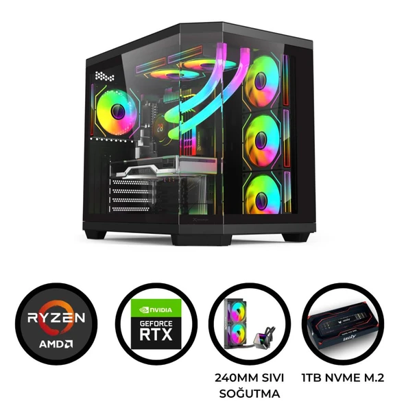 İzoly EA25 Ryzen 7 5700X 32GB RAM 1TB M.2 Nvme SSD 8GB RTX4060 Sıvı Soğutmalı Oyuncu Oem Seti ürün görseli 1