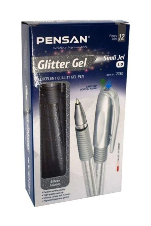 Pensan Gümüş Simli Jel Tükenmez Kalem Jel Simli 1.0 MM Gümüş (12 Li Paket) ürün görseli 1
