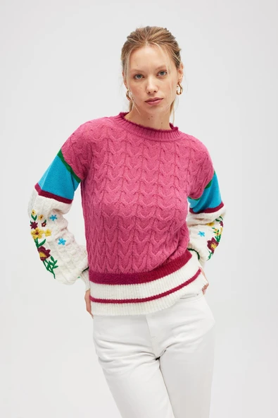 Peraluna Aurora Rahat Kesim Kadın Triko Kazak - Pink Multi ürün görseli 1