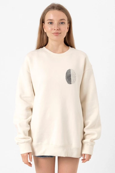 Siyah Beyaz Parmak İzi Ekru Kadın 2ip Sweatshirt ürün görseli 1