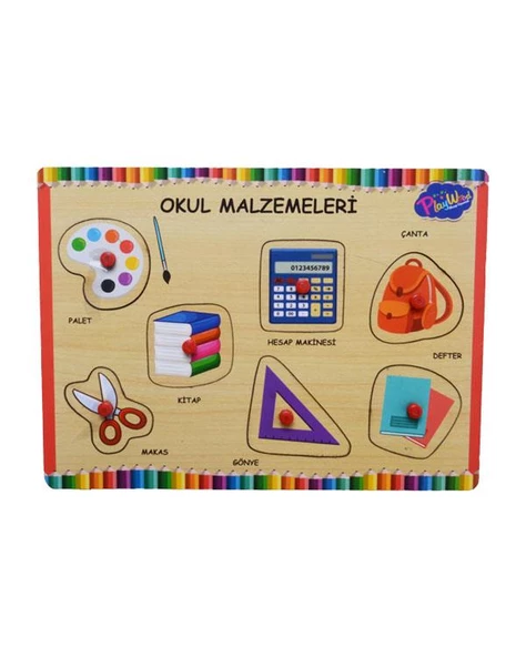 Playwood Ahşap Tutmalı Okul Malzemeleri Puzzle ONY196/197 ürün görseli 1